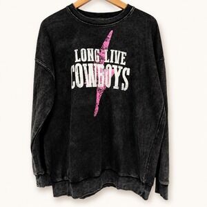 Rus Tee XL Long Live Cowboys Oversized Acid Wash Sweatshirt Pink Lightning Ranch